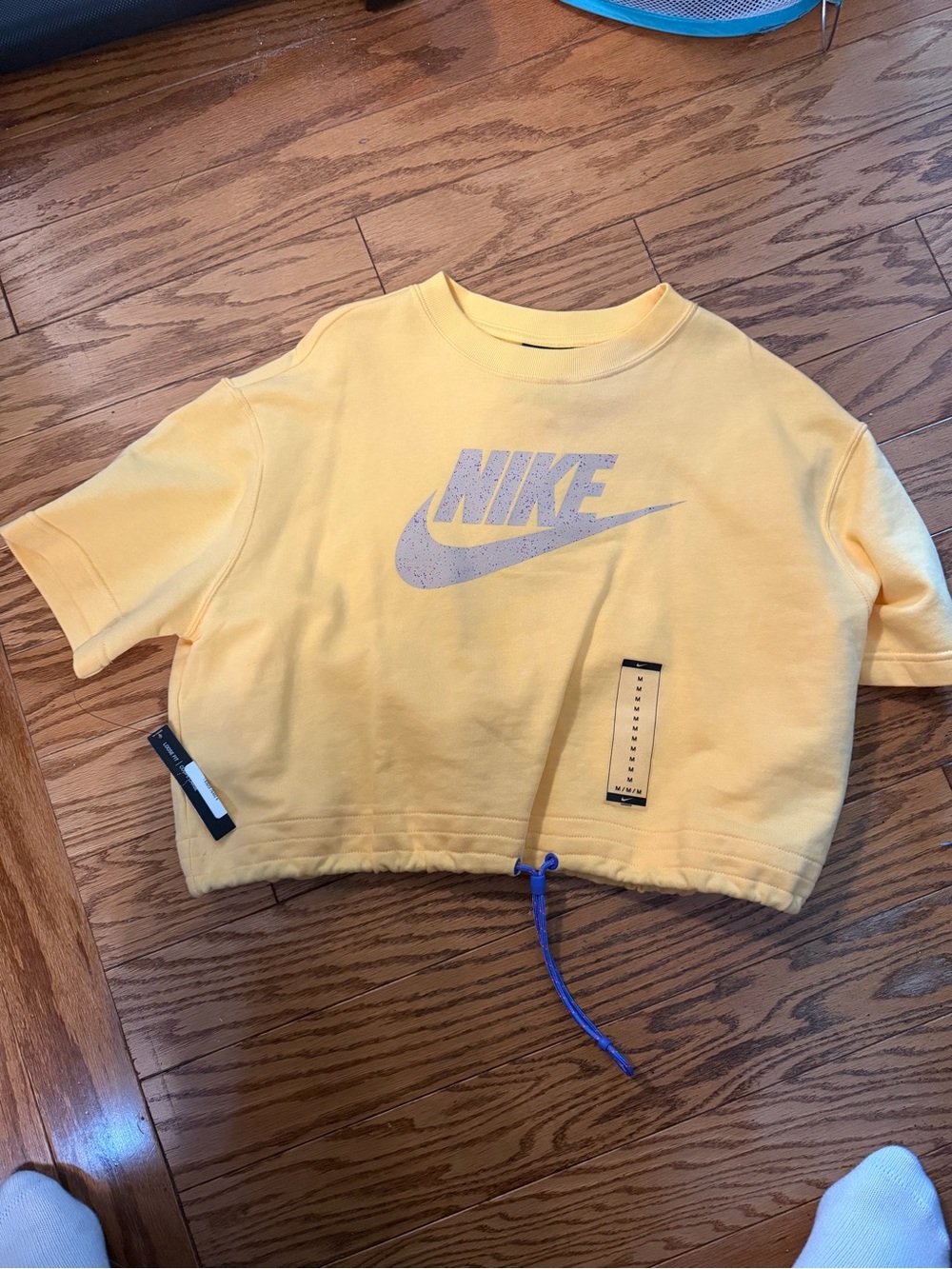 Nike Yellow Cropped Logo Sweatshirt with Silver/speckled Swoosh and Drawcord
